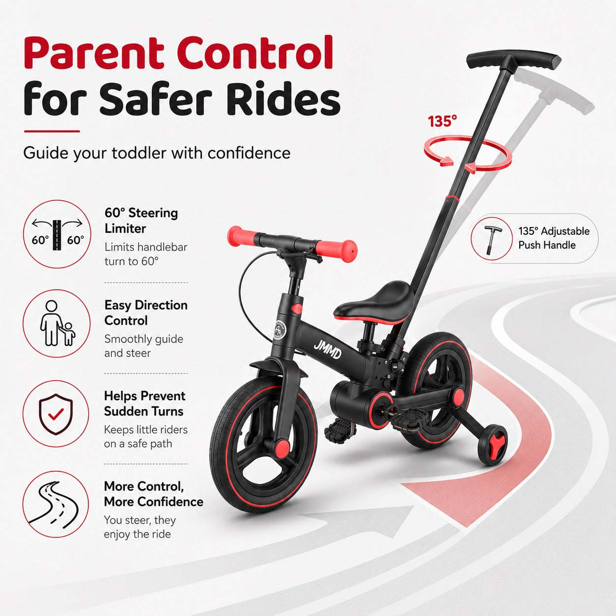 Souqliy Shop 6-in-1 Foldable Toddler Bike with Parent Push Handle