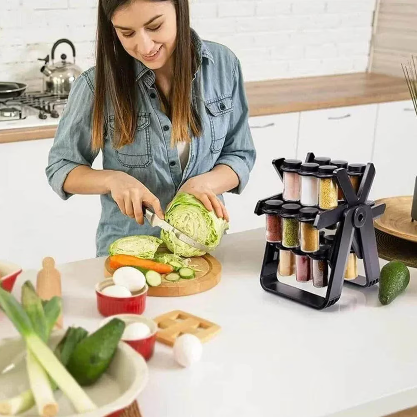 Souqliy Shop - Spice Wheel Carousel – 360° Rotating Organizer with 18 Premium Glass Jars