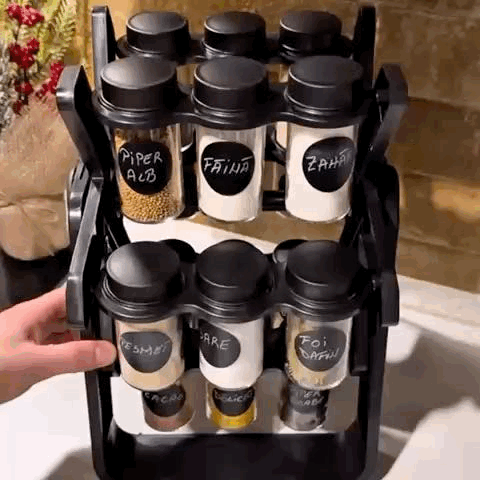Spice Wheel Carousel – 360° Rotating Organizer with 18 Premium Glass Jars