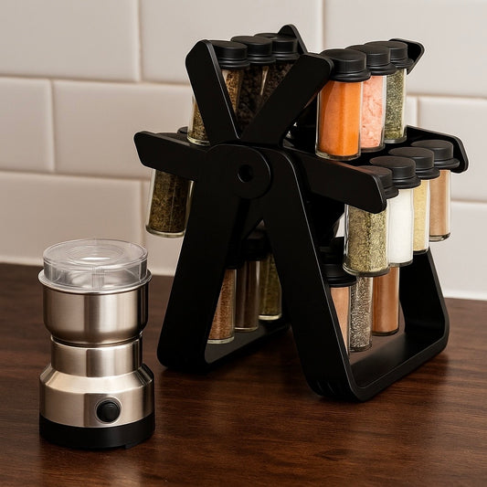Souqliy Shop - Modern Rotating Spice Tower Set with Electric Stainless Steel Grinder