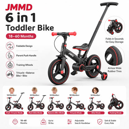Souqliy Shop 6-in-1 Foldable Toddler Bike with Parent Push Handle