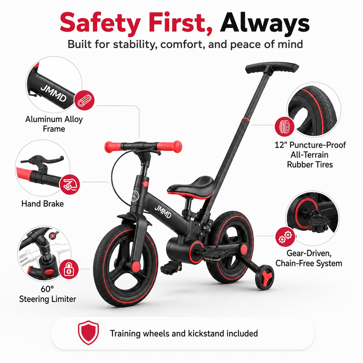Souqliy Shop 6-in-1 Foldable Toddler Bike with Parent Push Handle
