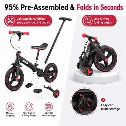 Souqliy Shop 6-in-1 Foldable Toddler Bike with Parent Push Handle