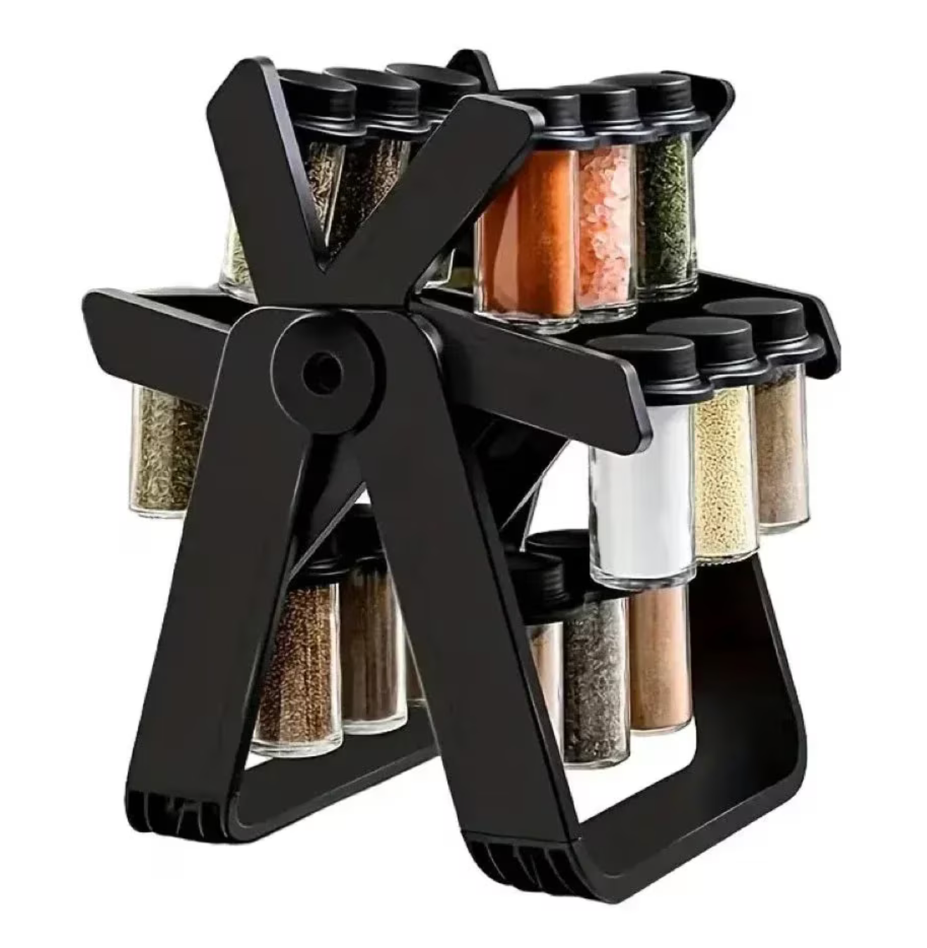 Souqliy Shop - Spice Wheel Carousel – 360° Rotating Organizer with 18 Premium Glass Jars