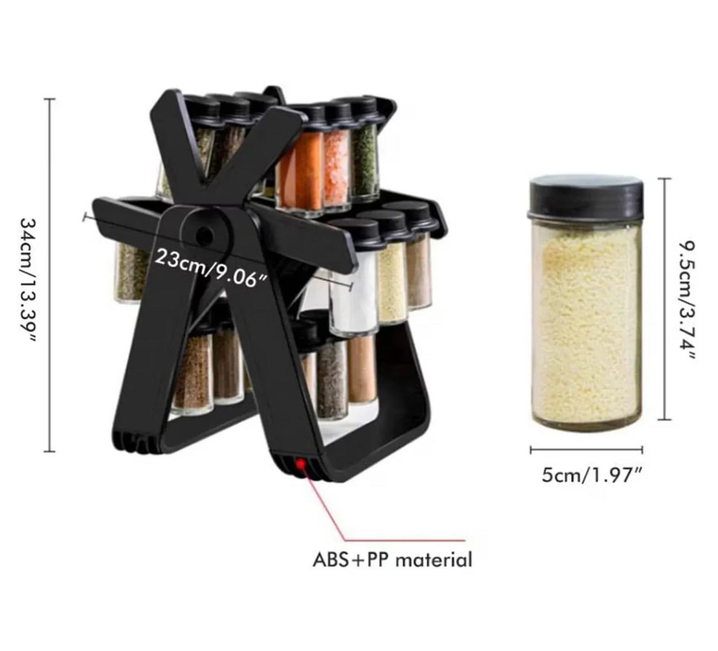 Souqliy Shop - Spice Wheel Carousel – 360° Rotating Organizer with 18 Premium Glass Jars