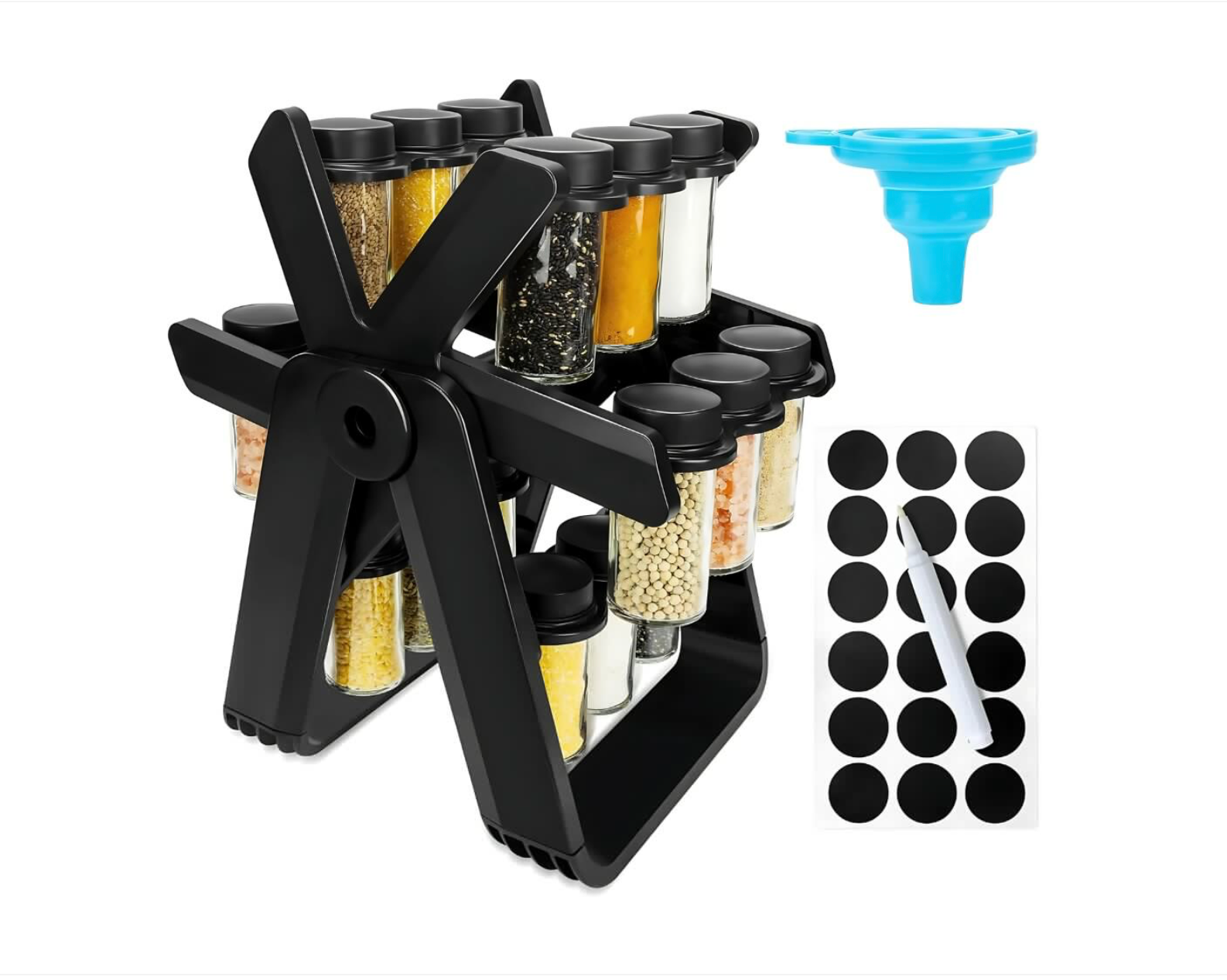 Modern Rotating Spice Tower Set with Electric Stainless Steel Grinder