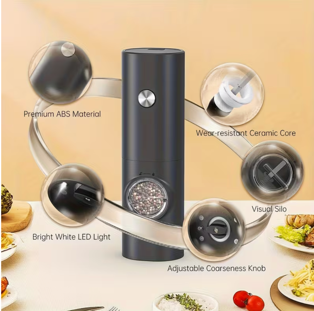 Souqliy Shop - GrindEase™ Electric Salt & Pepper Grinder Set – Adjustable Coarseness with LED Light